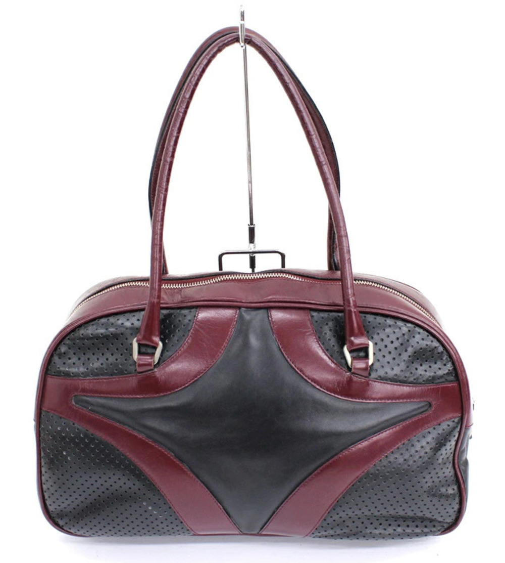 Prada Bag Red Bowling Handbag Shoulder Black Red Black